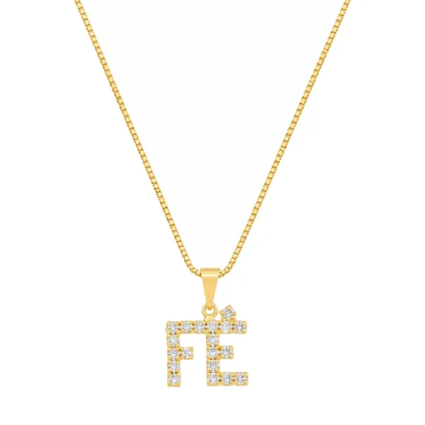 Colar Dourado Fé Cravejado de Zircônia