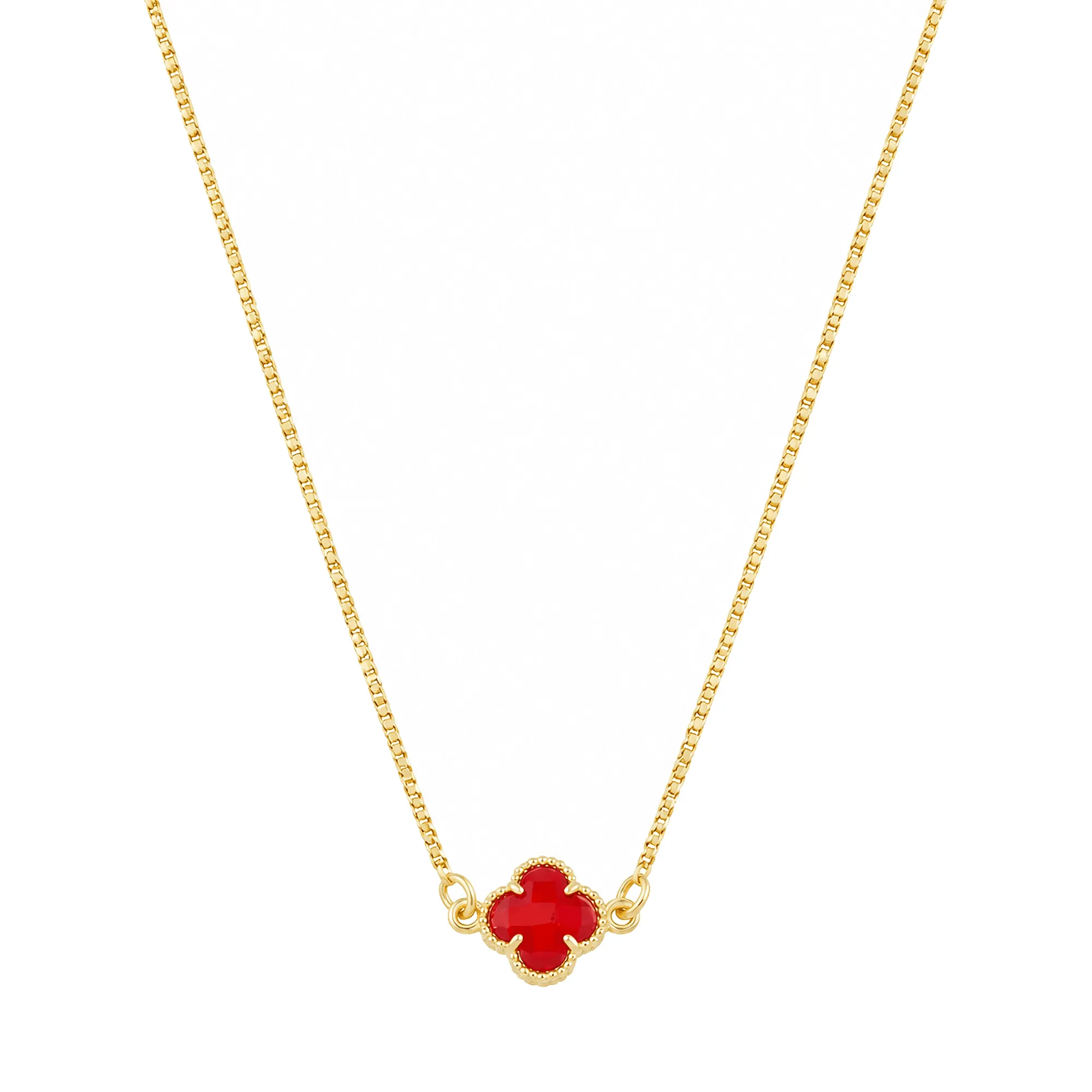 Colar Dourado Trevo em Zircônia Vermelha